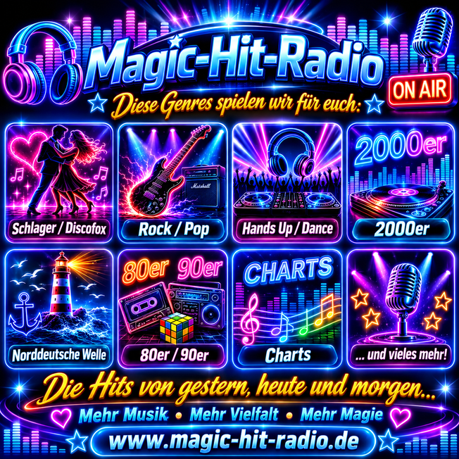 Magic-Hit-Radio: Schlager, Discofox, Rock, Pop, Dance, 80er, 90er, 2000er und Charts